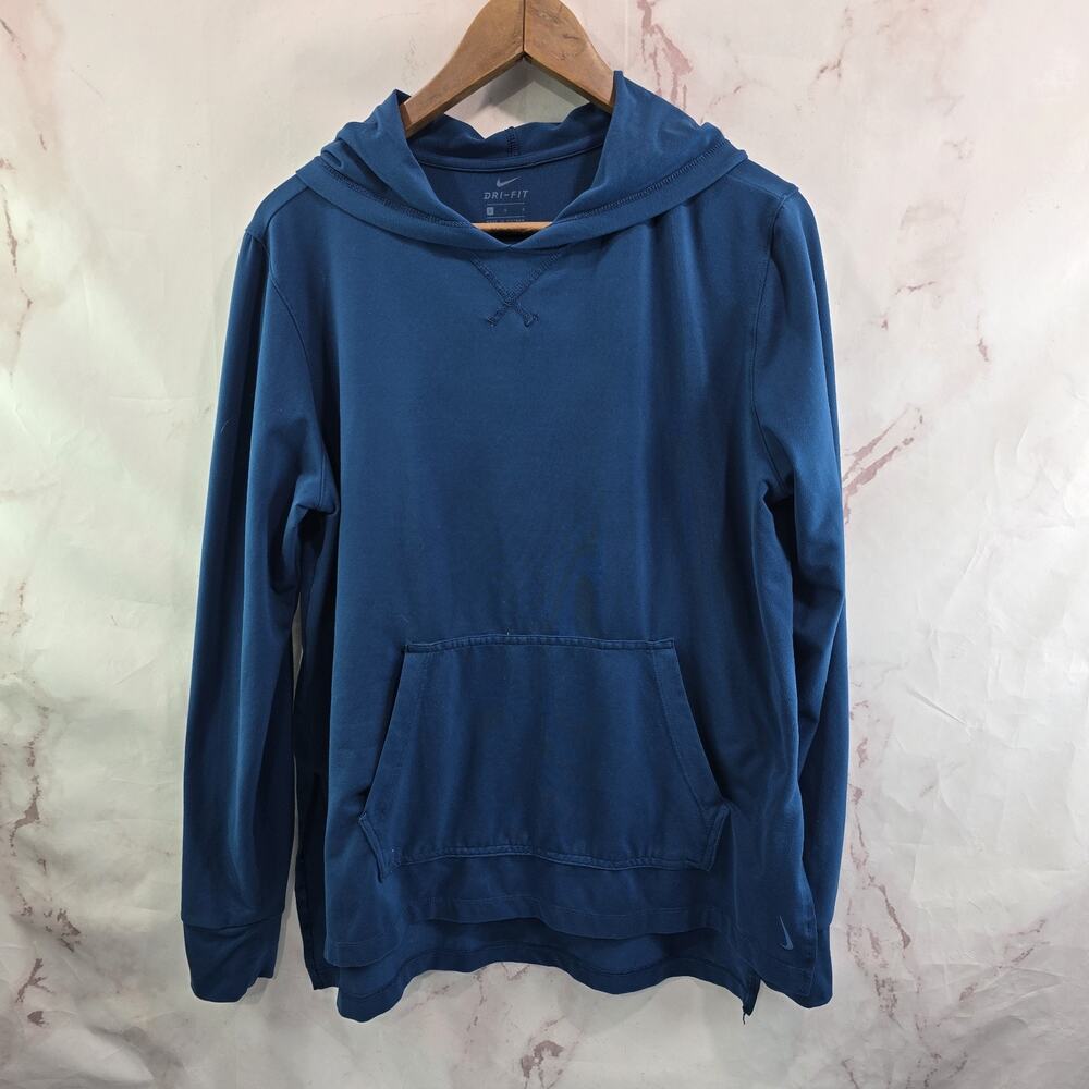 Nike Hoodie Womens Large Blue Yoga Lightweight Cover Up Hi Low Fleece Lined Run